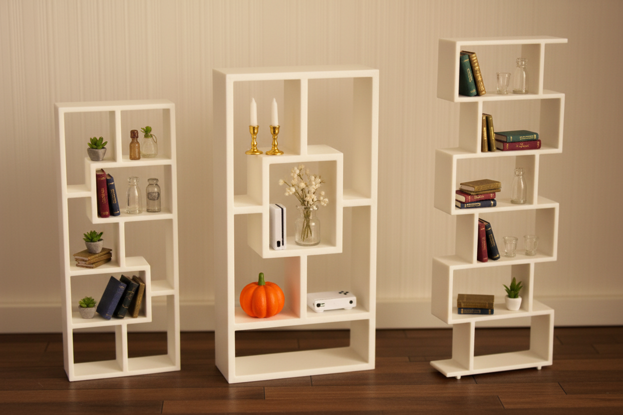 1/12 scale miniature divider shelf set lifestyle scene in dollhouse living room