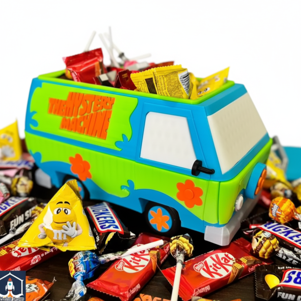 Mystery Machine Candy Box - filled with candy white background
