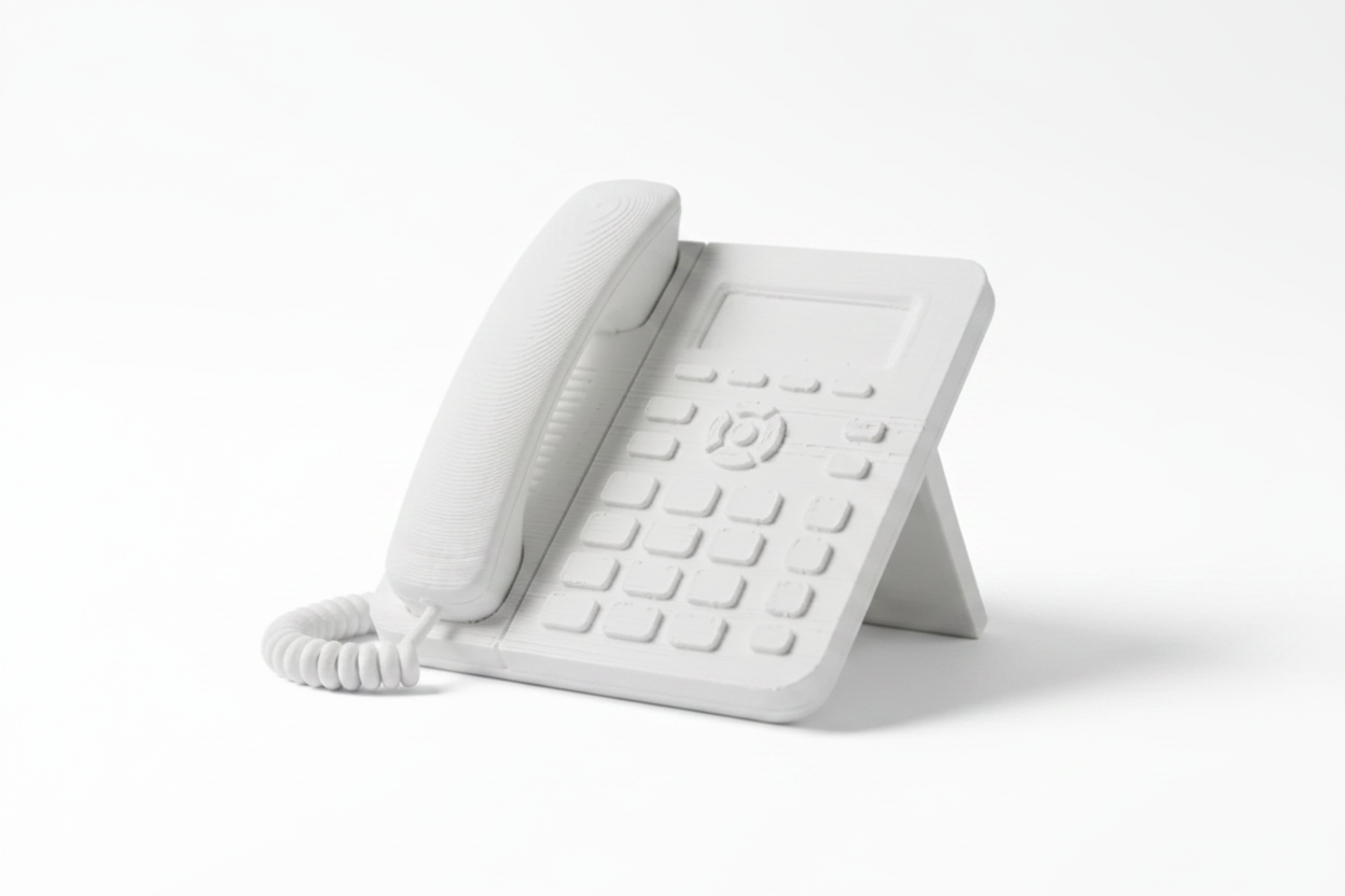 Miniature desk phone white background