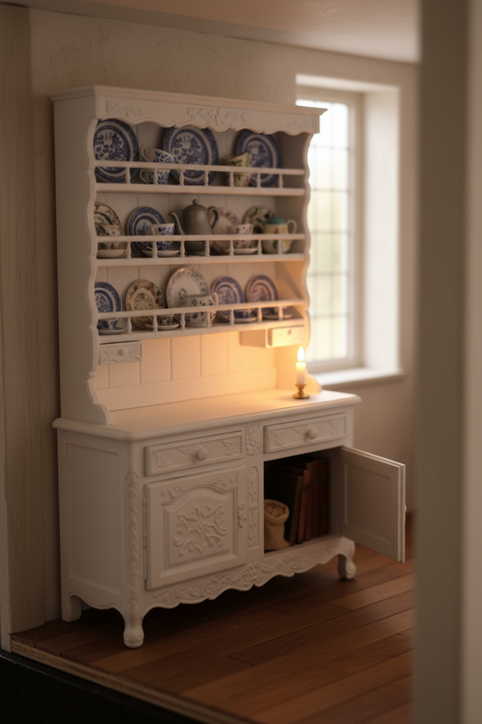 French Provincial Hutch - whimsical dollhouse lifestyle scene