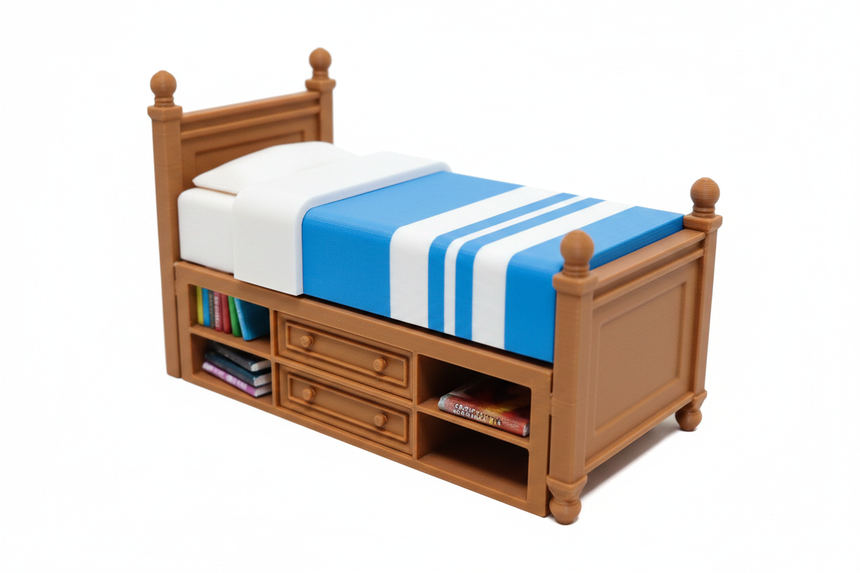 1:12 Scale Single Storage Bed - white background studio shot