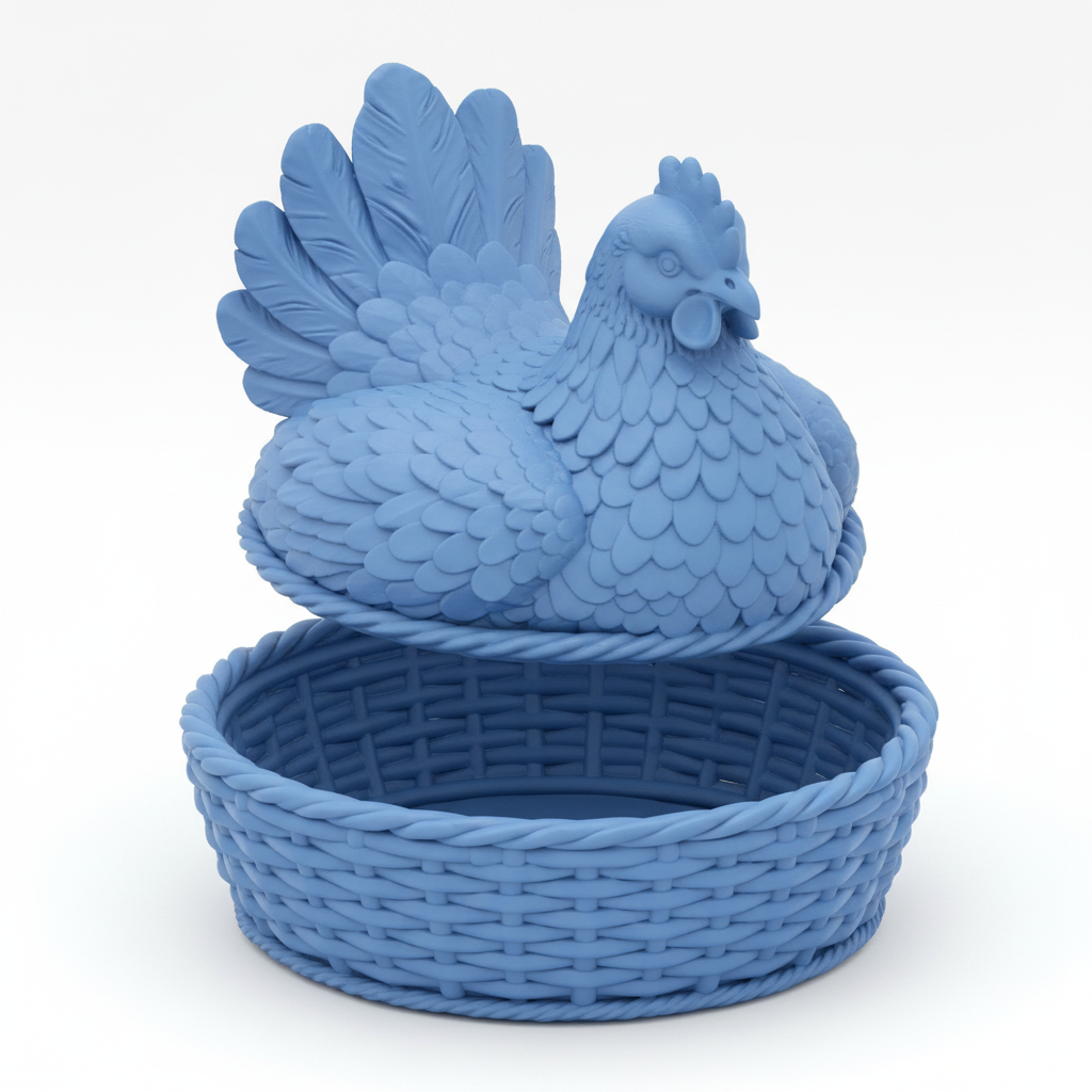 Hen on a Nest dish in sky blue