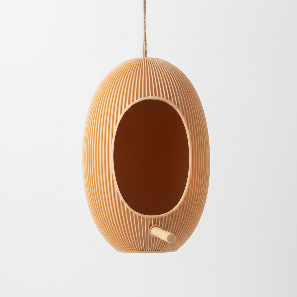 3D printed Japandi bird feeder on white background