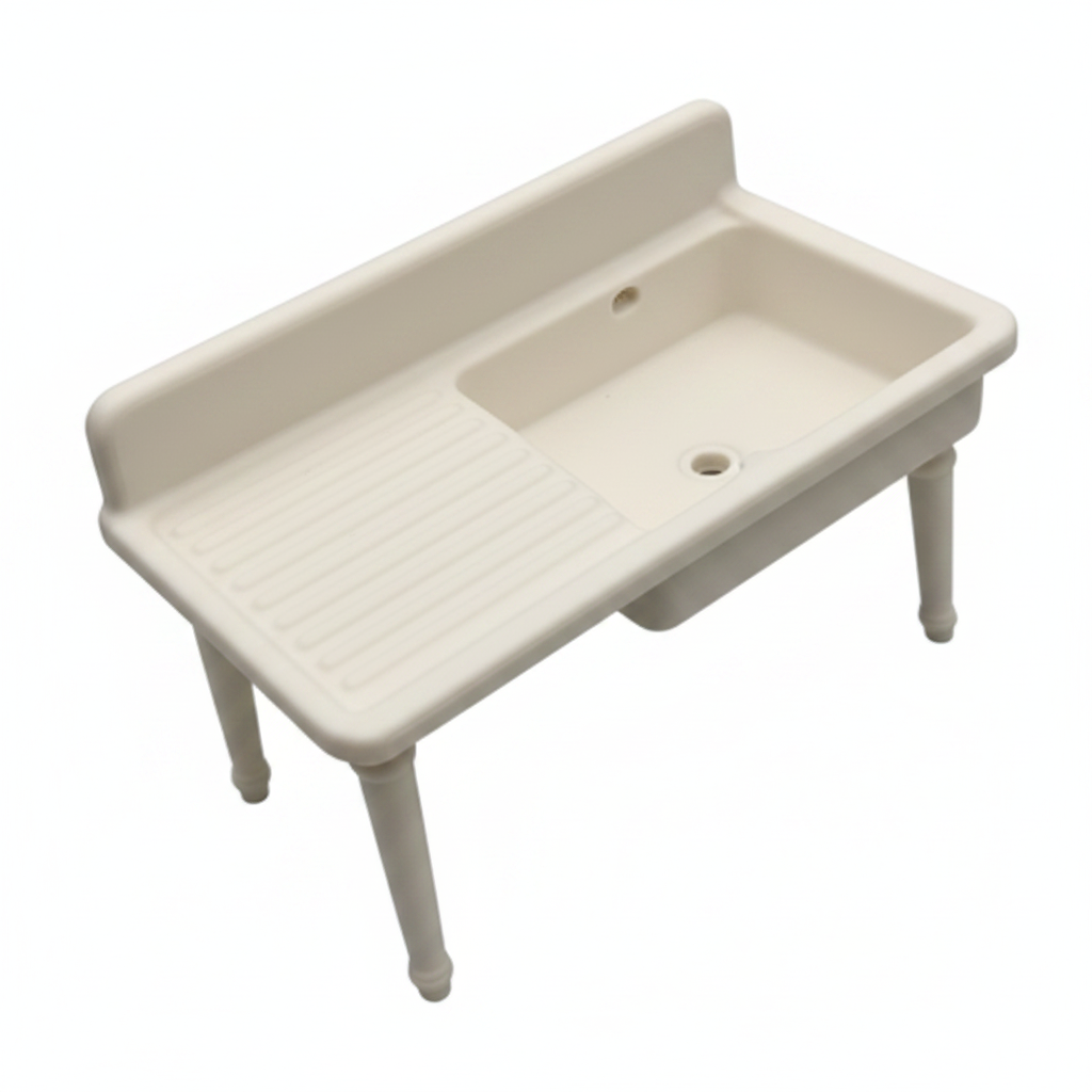 1:12 Scale Antique Farmhouse Sink - side angle white background