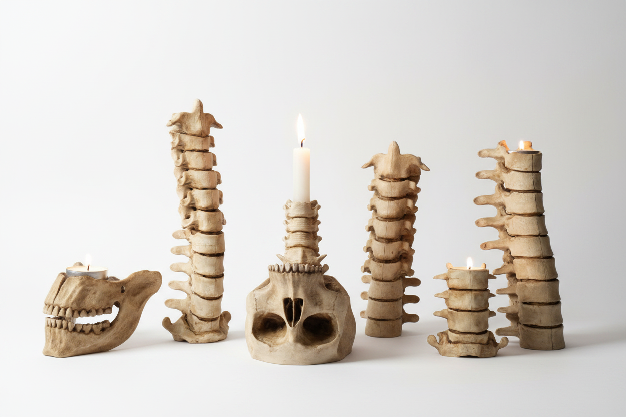 Spine & Skull Candleholder Set - full set white background studio shot