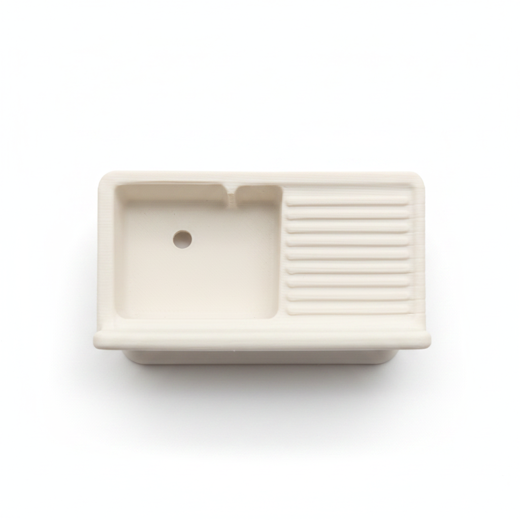 1:12 Scale Antique Farmhouse Sink - top down view white background