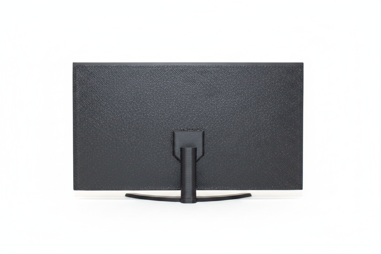 Miniature flat screen TV white background back view