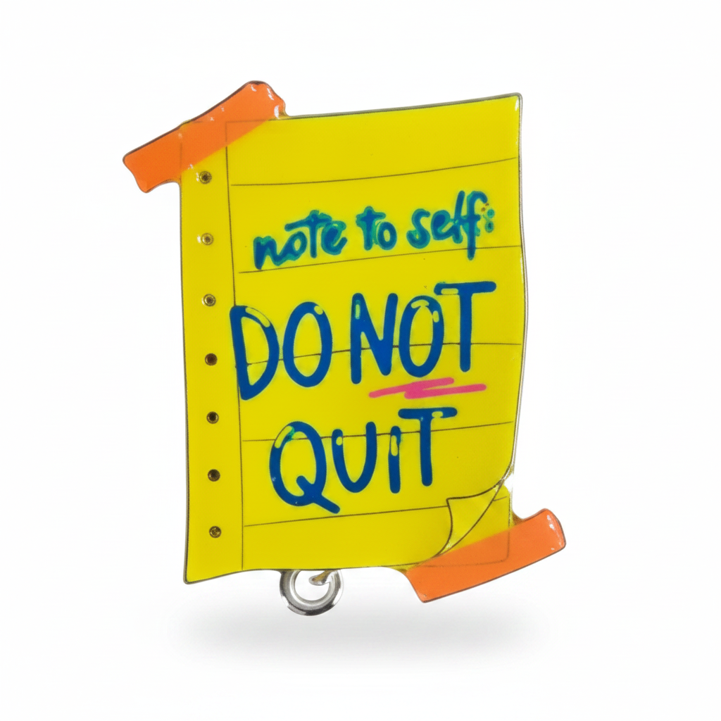 Note to Self Do Not Quit badge reel white background