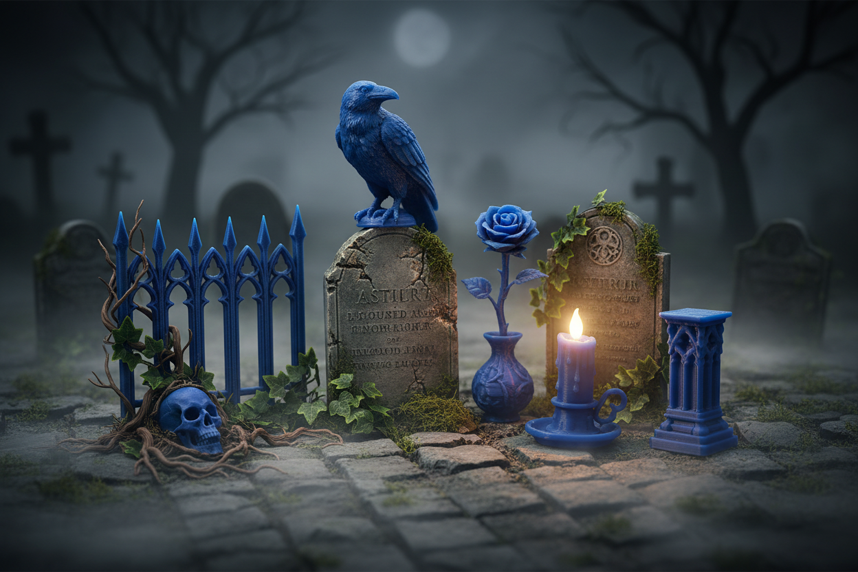 Gothic miniatures set Victorian cemetery diorama lifestyle scene