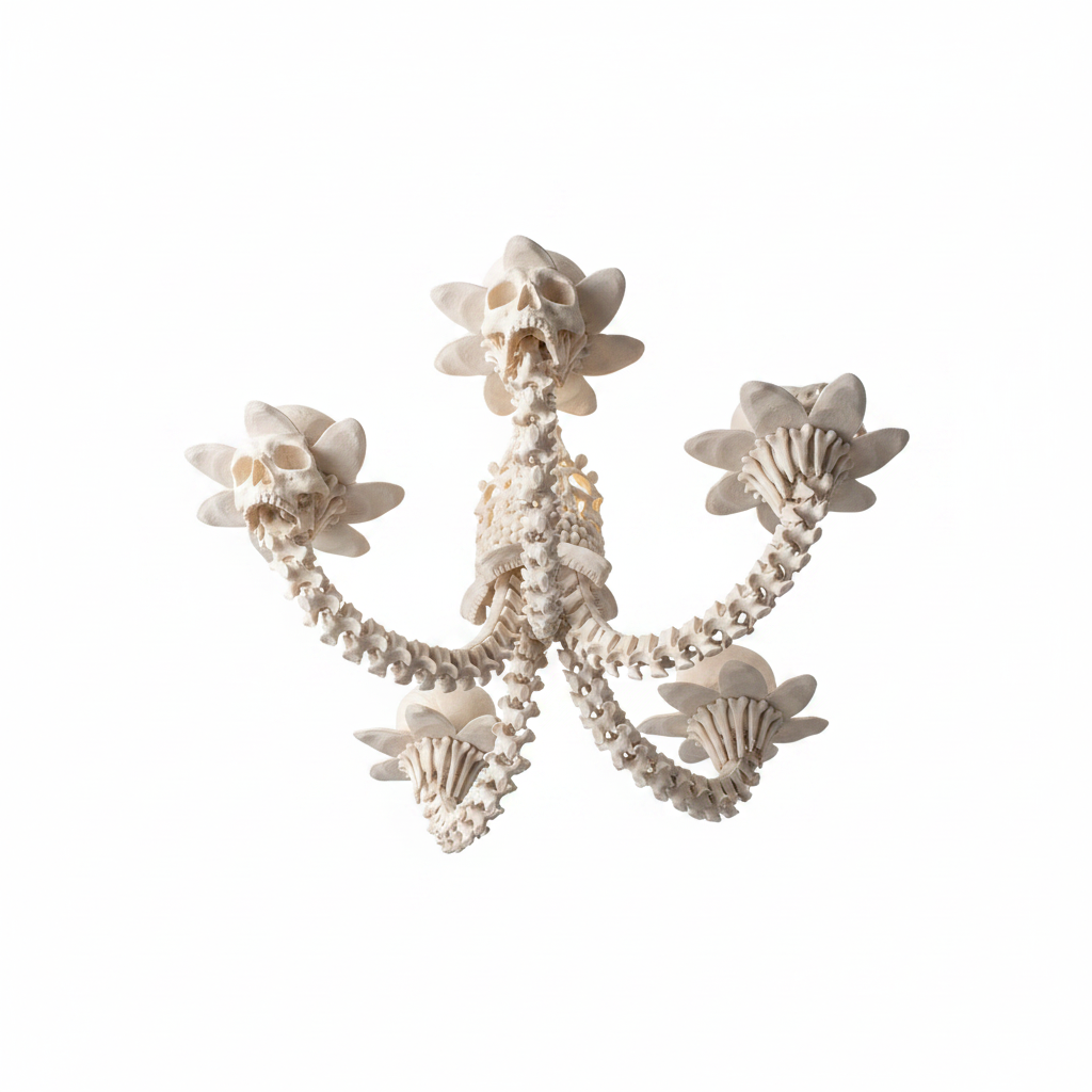 Skull Chandelier - bottom view white background studio shot
