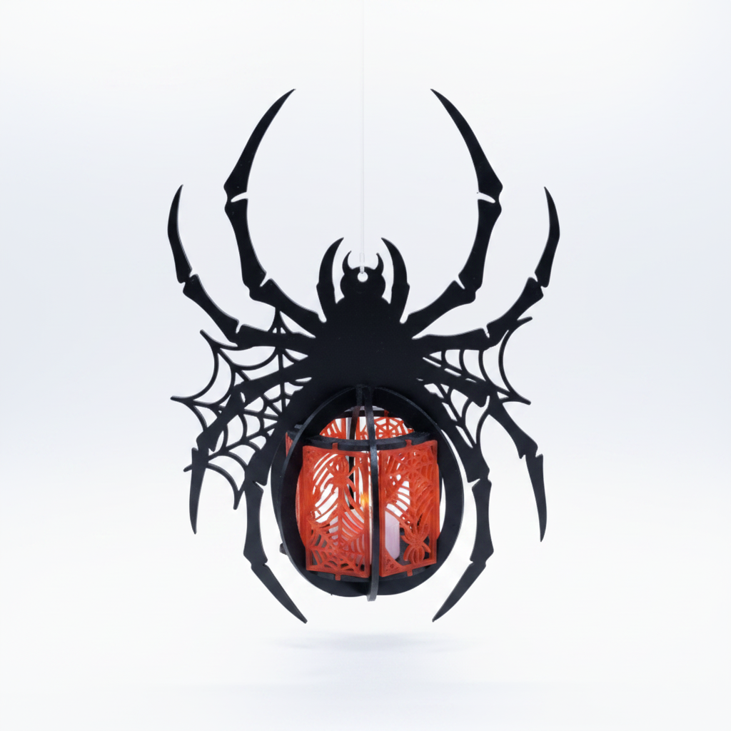 Spider lantern Halloween decoration white background front view