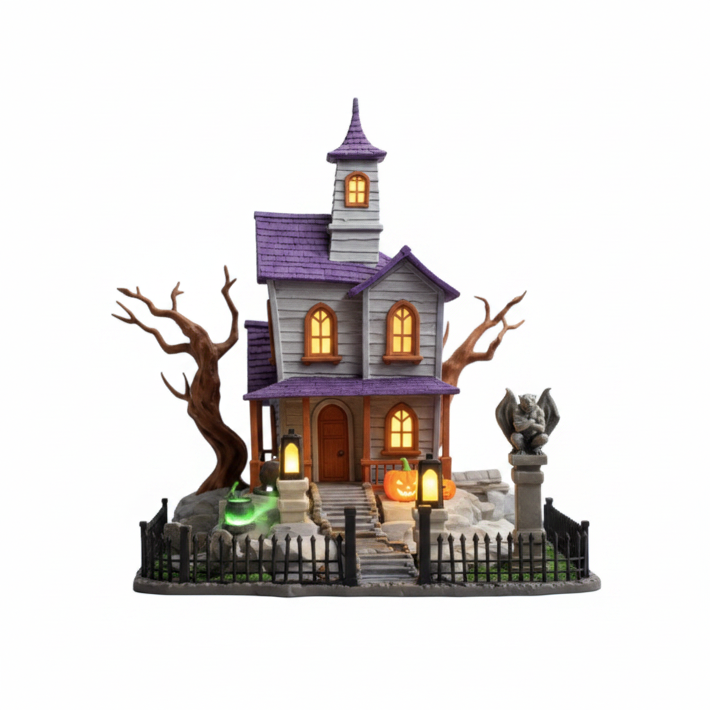 Illuminated Halloween Haunted House Scene - white background studio shot