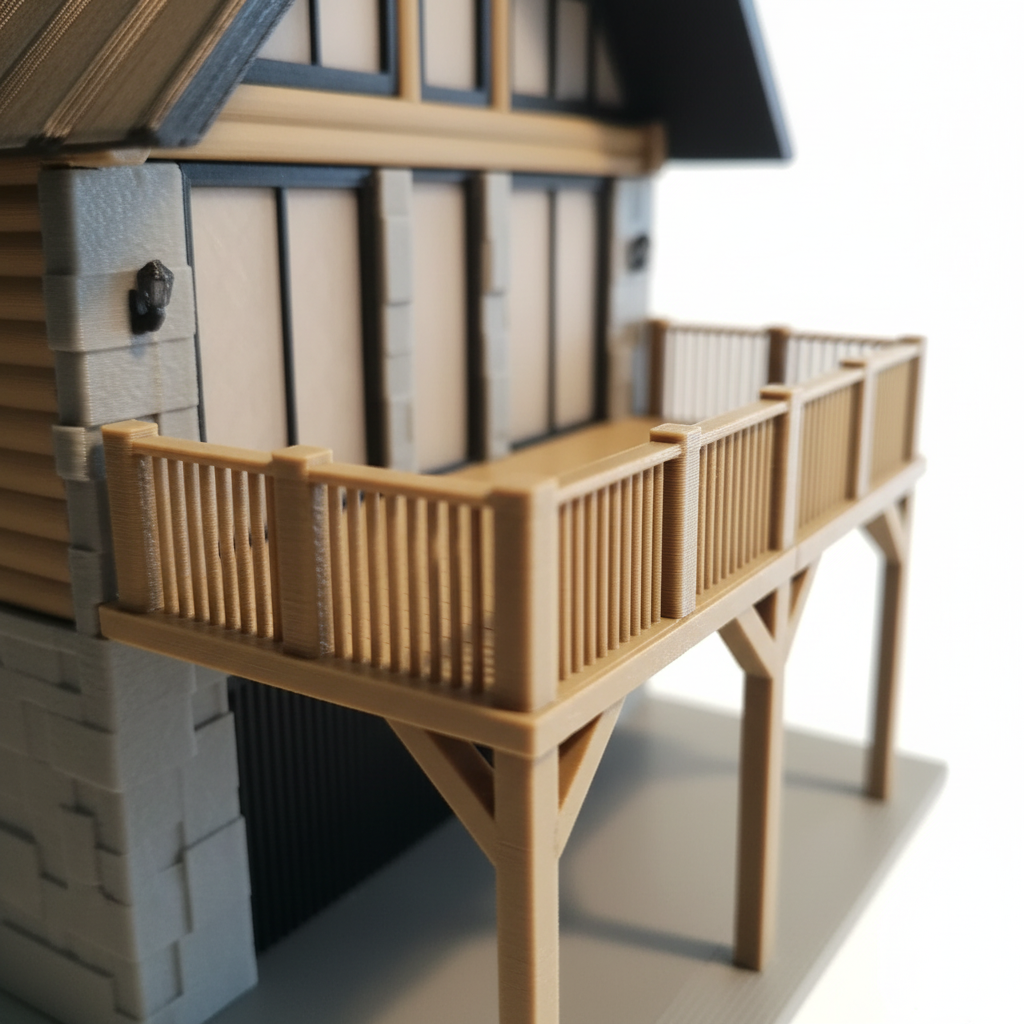 Log Cabin Chalet Architecture Model - deck detail white background