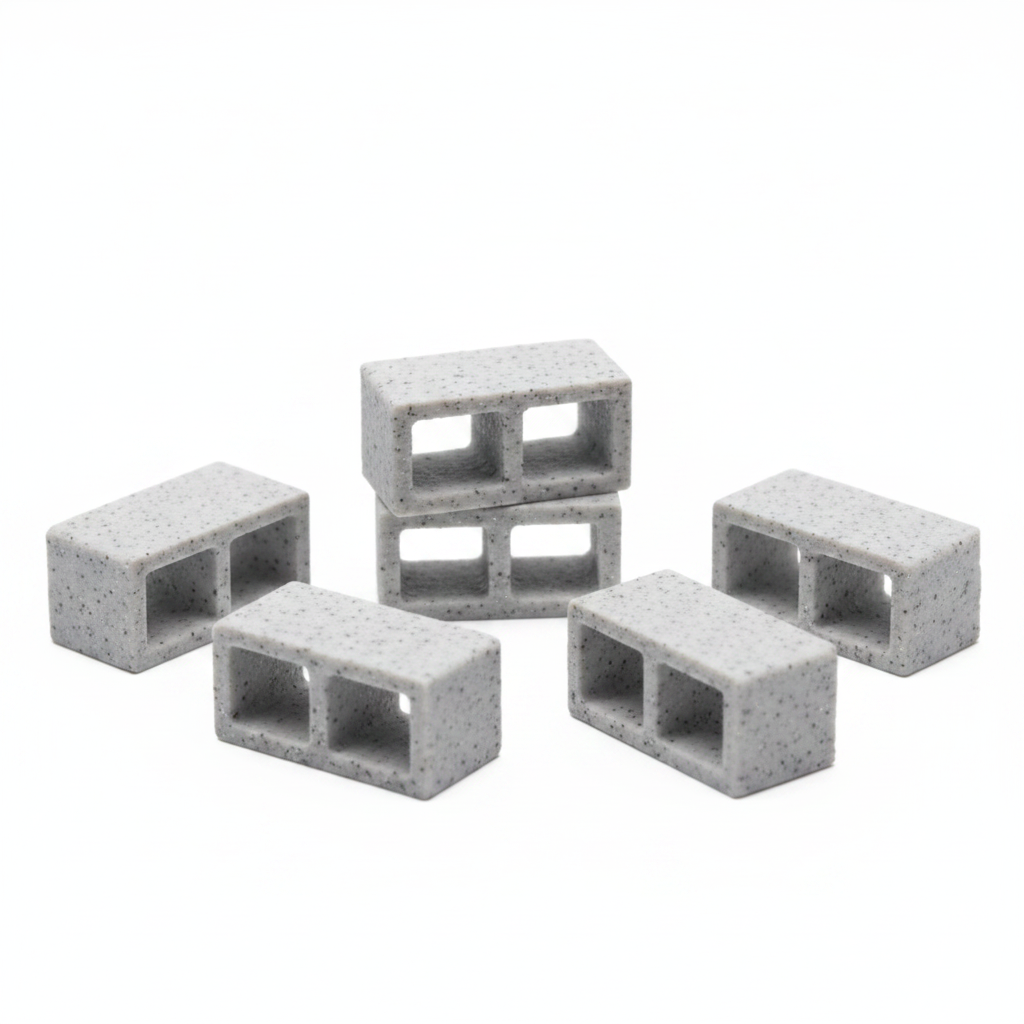 Close-up of miniature cinder blocks on white background