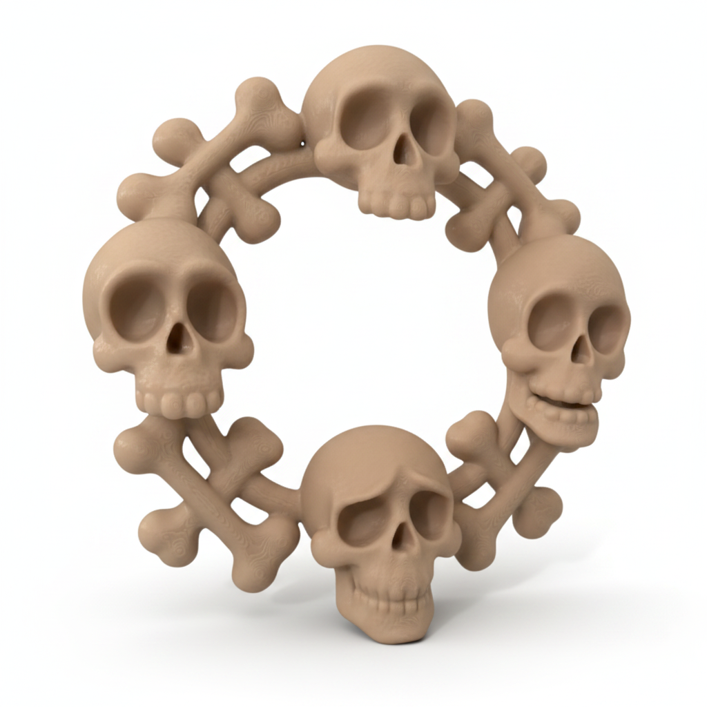 Skull & Crossbones Halloween Wreath - front view white background