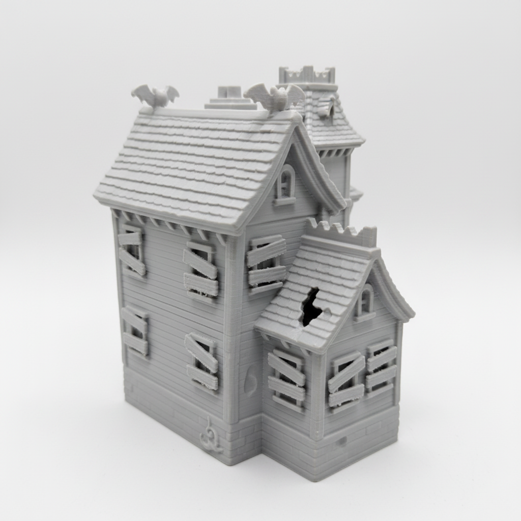 Halloween haunted house white background back angle view