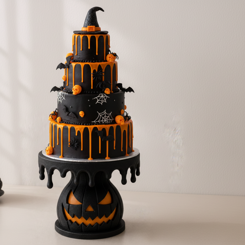 Halloween Jack-o'-Lantern Cake Stand white background studio shot