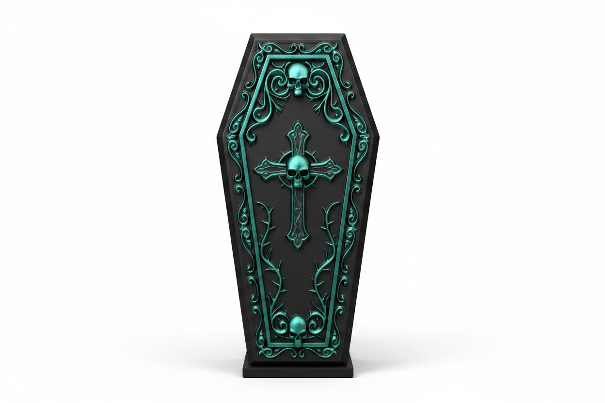 Gothic coffin vase white background front view