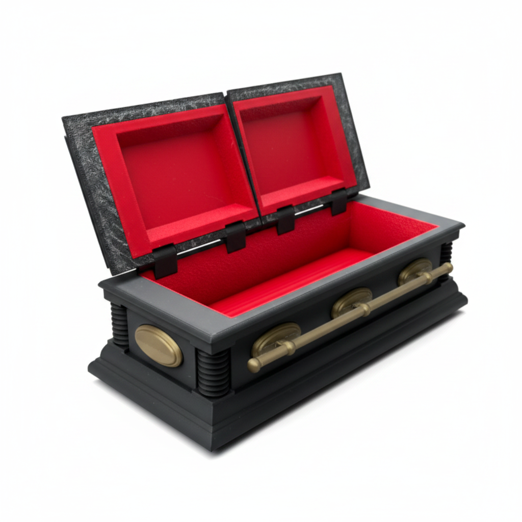 Mini coffin box open side angle - white background studio shot