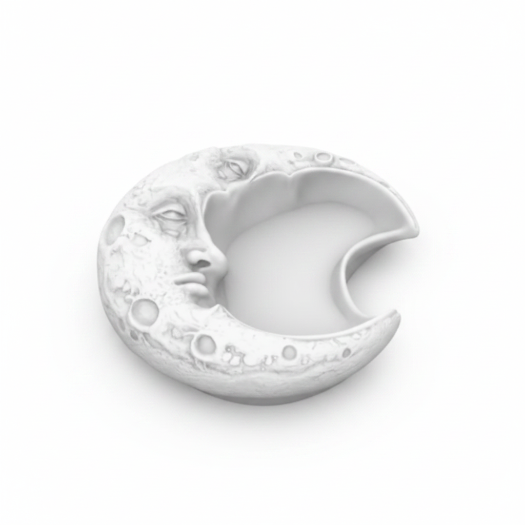 Gothic crescent moon jewelry tray white background studio shot