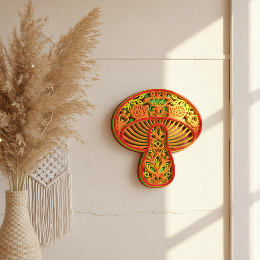 Mushroom Mandala Wall Art in whimsical boho lifestyle setting