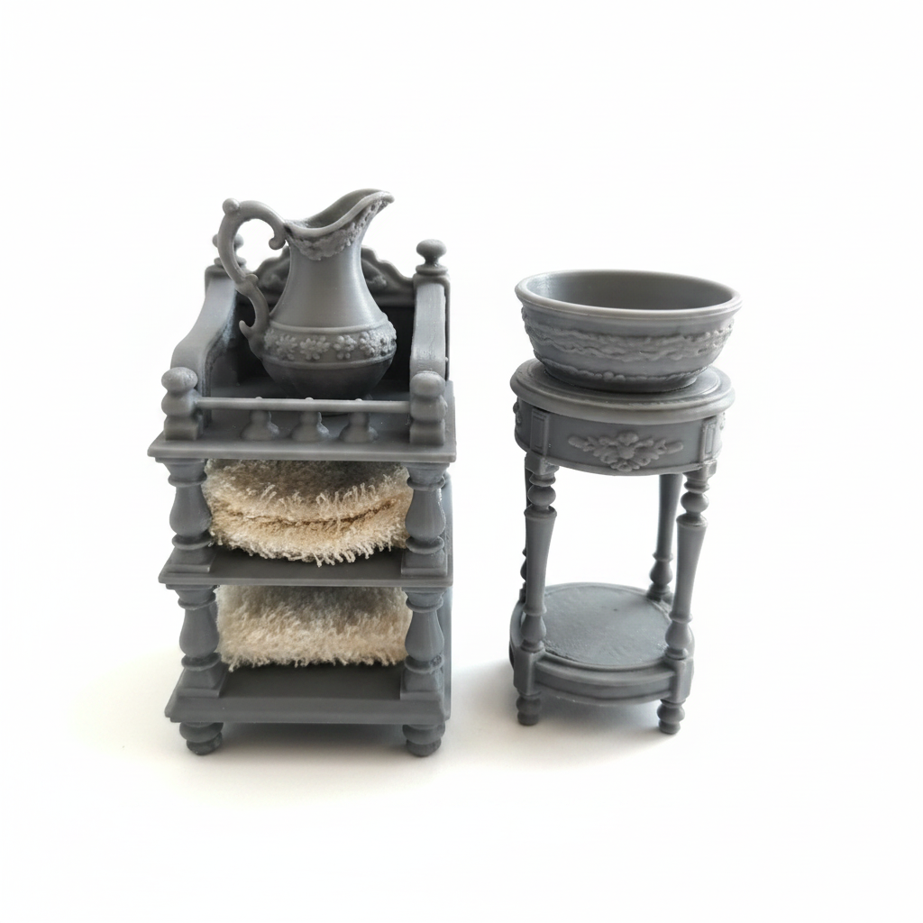 Full Victorian washstand set on white background