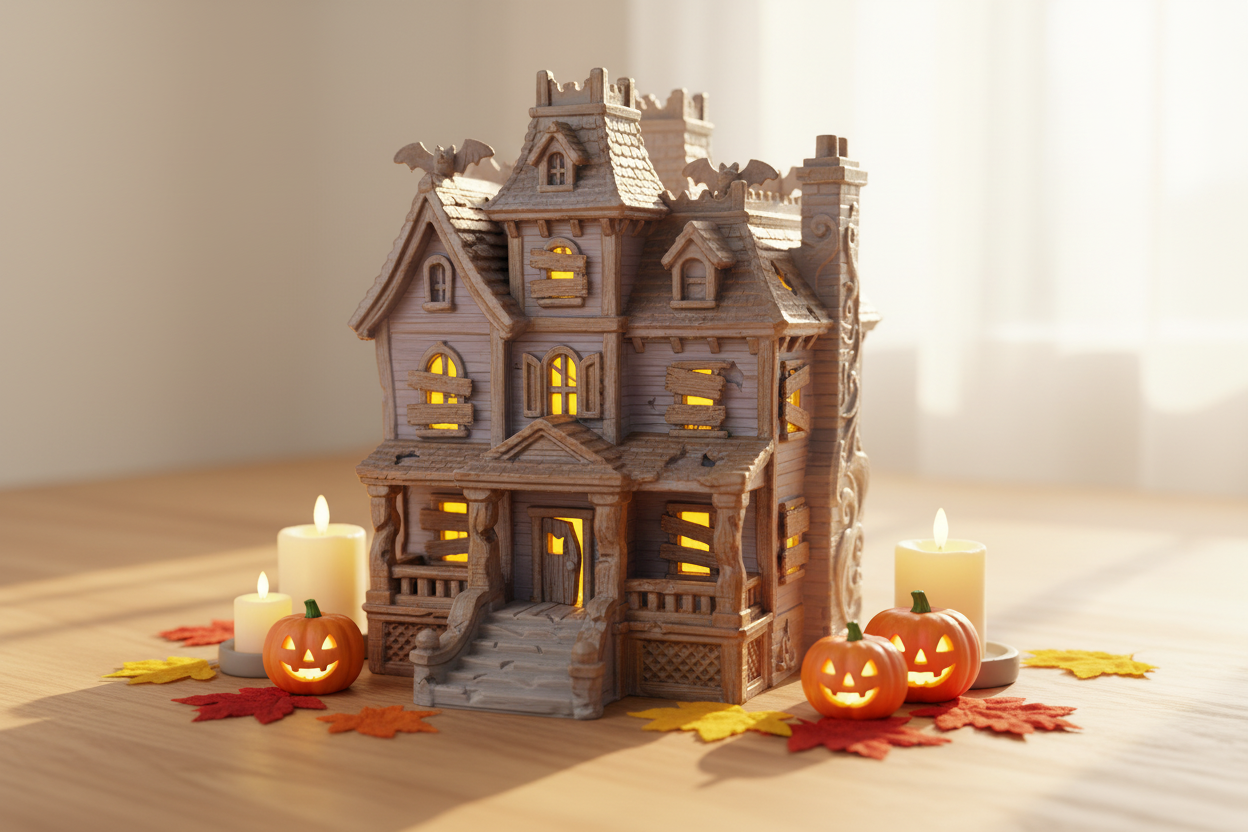 Halloween haunted house decoration bright lifestyle scene with pumpkins