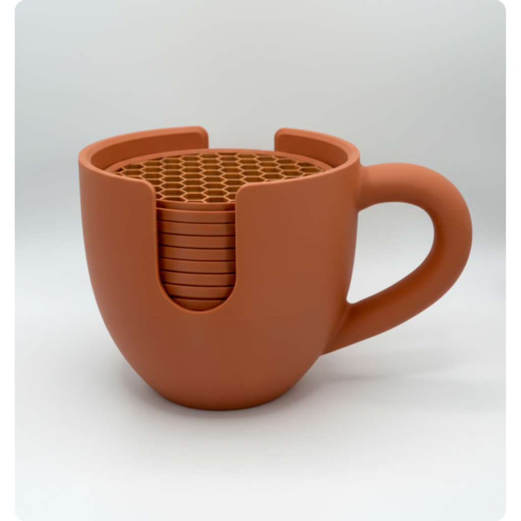Mug coaster holder set in terracotta