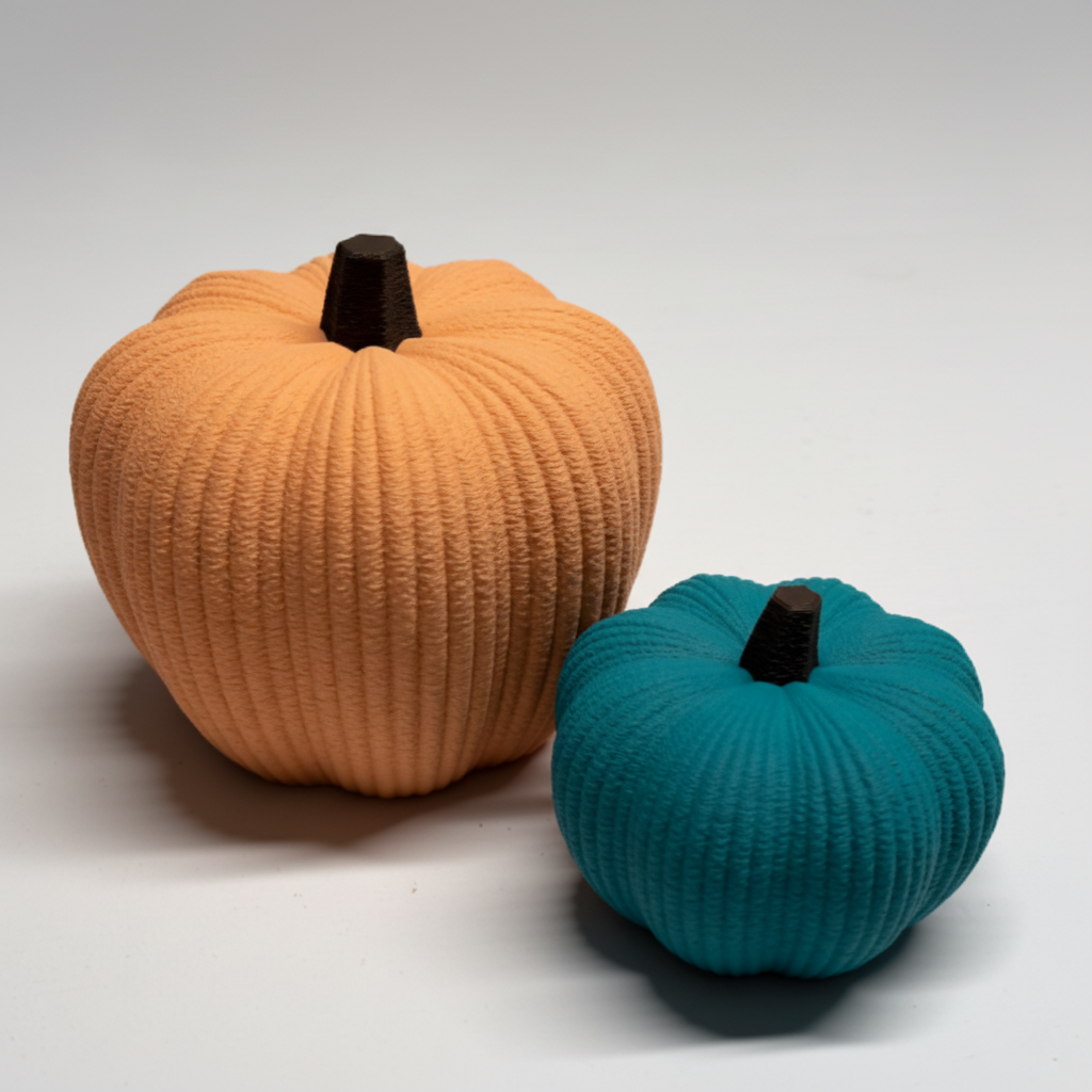 3D printed ribbed pumpkin set white background studio shot