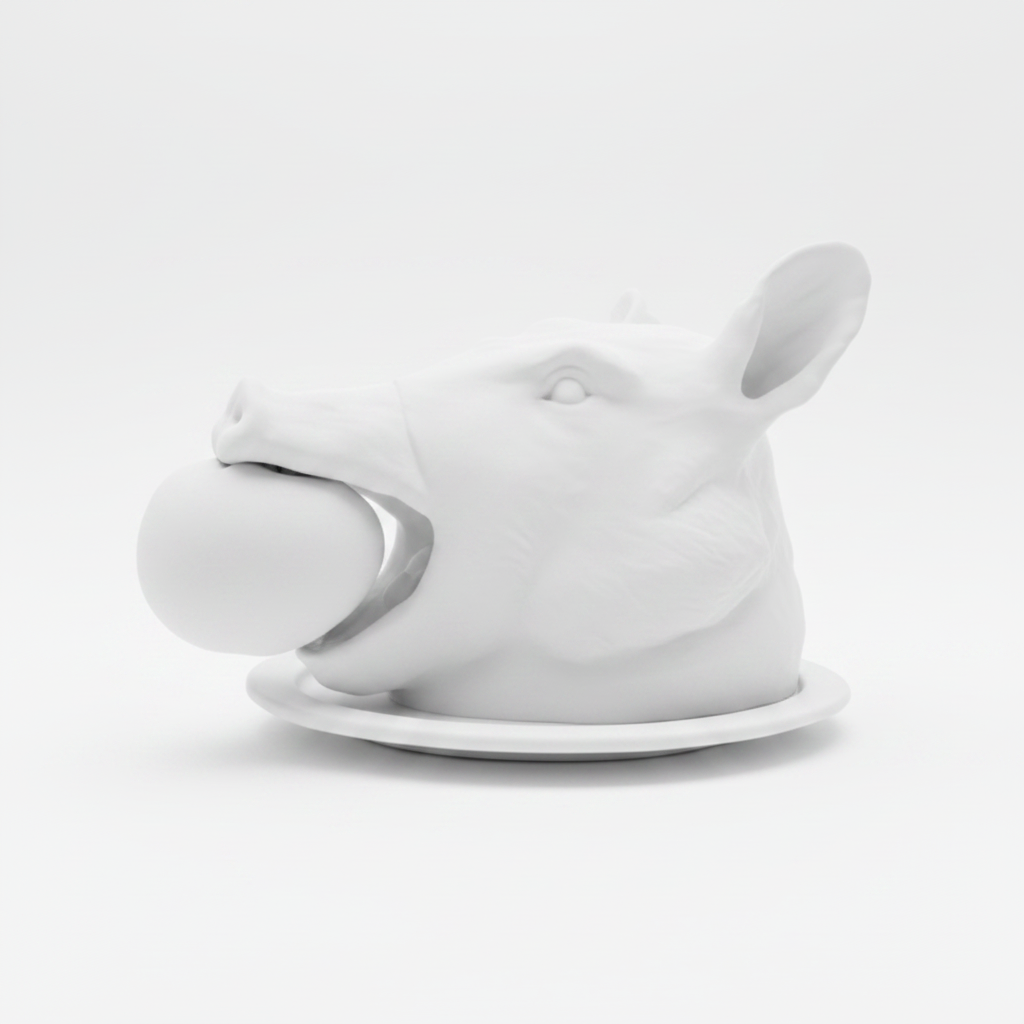 1/12 scale white 3D printed boar with apple white background