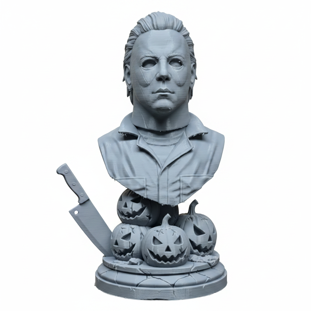 Michael Myers Halloween bust unpainted grey 3D print, white background