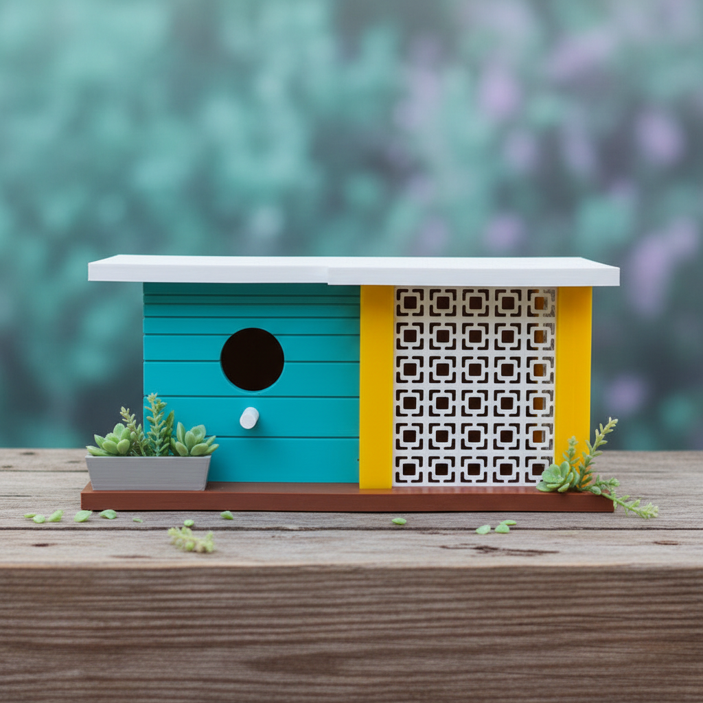 Mid Century Modern Birdhouse 3D printed outdoor décor