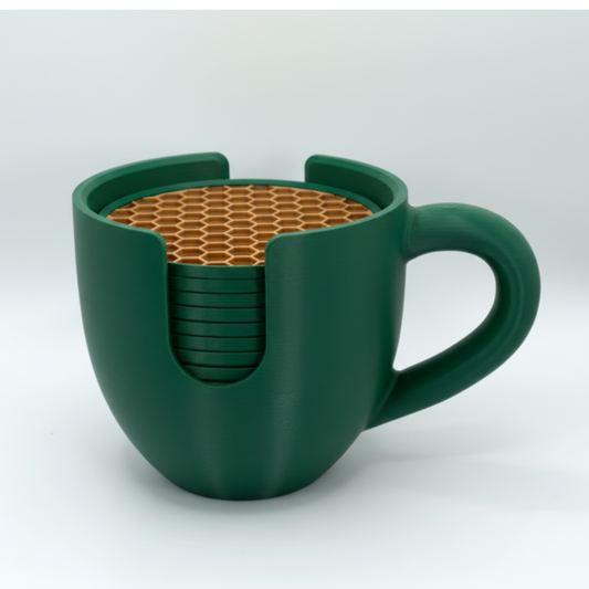 Mug coaster holder set in forest green