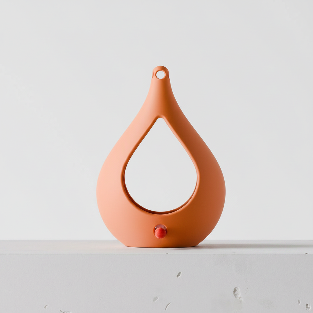 Teardrop Bird Feeder in peach – side studio shot on surface