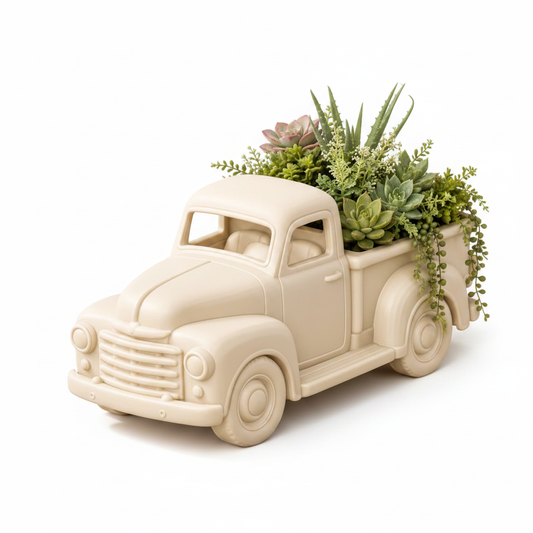 Vintage pickup truck planter white background studio shot