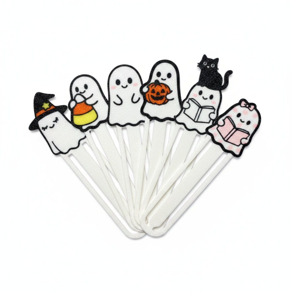 Halloween ghost bookmarks set of 7 white background all designs