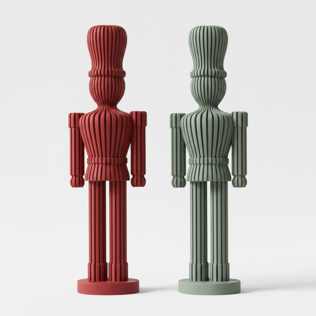 Modern Japandi nutcracker decoration set on white background