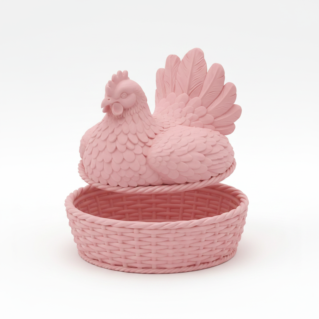 Hen on a Nest dish in blush pink