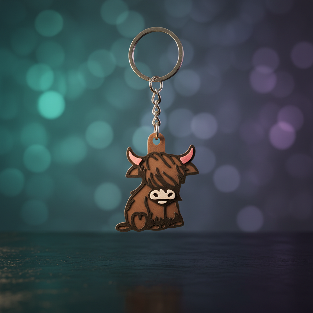 Cute highland cow keychain with pink horns