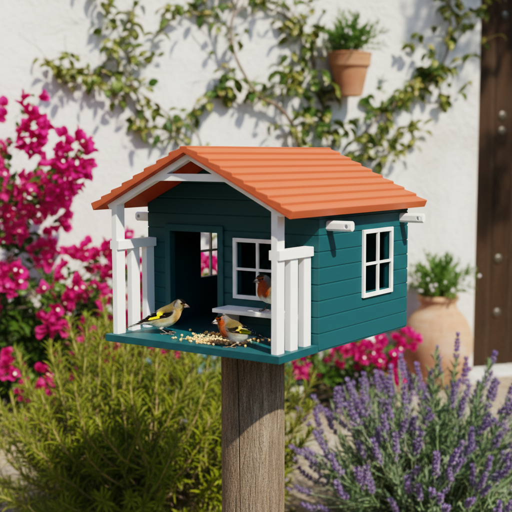 Heritage Farmhouse Bird Feeder - teal with terracotta roof