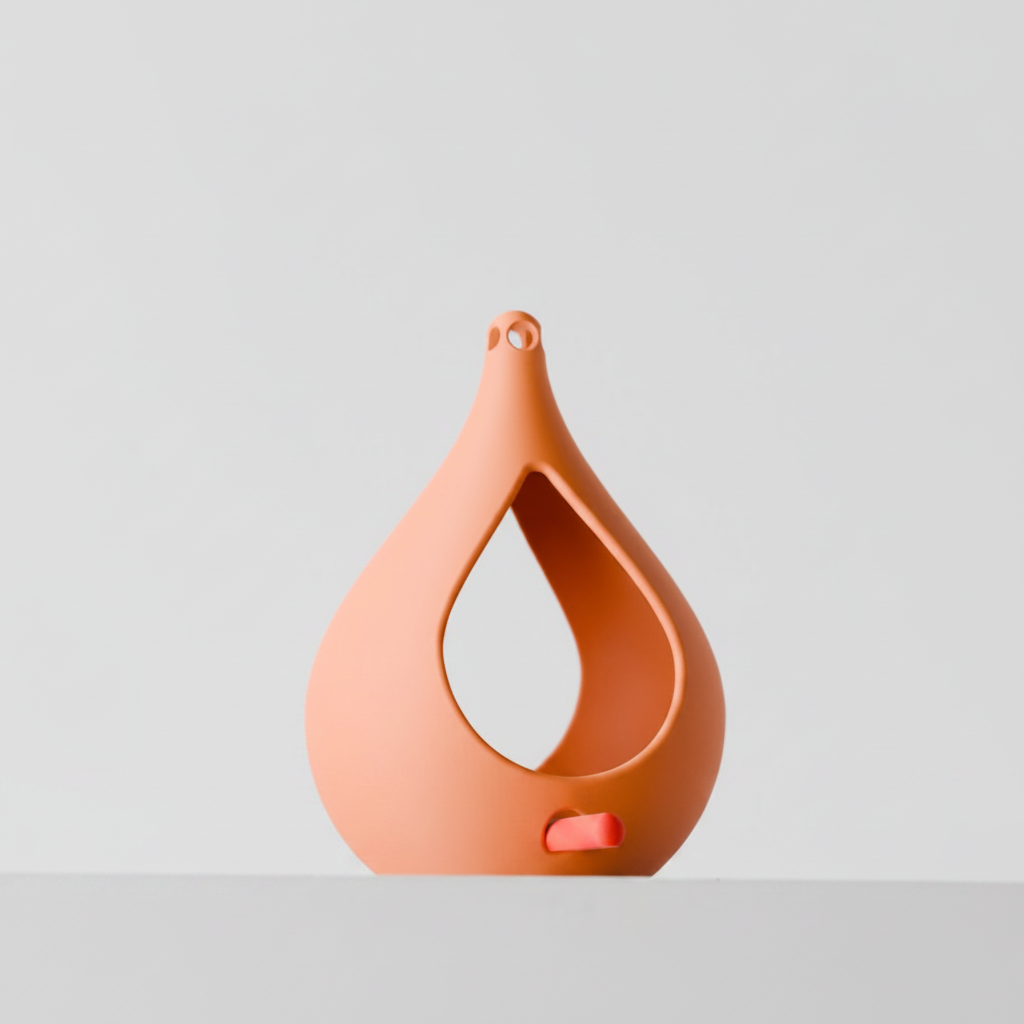 Teardrop Bird Feeder in terracotta – front studio shot