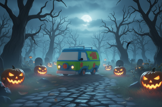 Mystery Machine Candy Box - spooky Halloween lifestyle scene