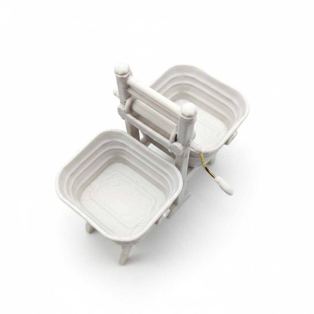 Miniature antique laundry tub set overhead studio photo