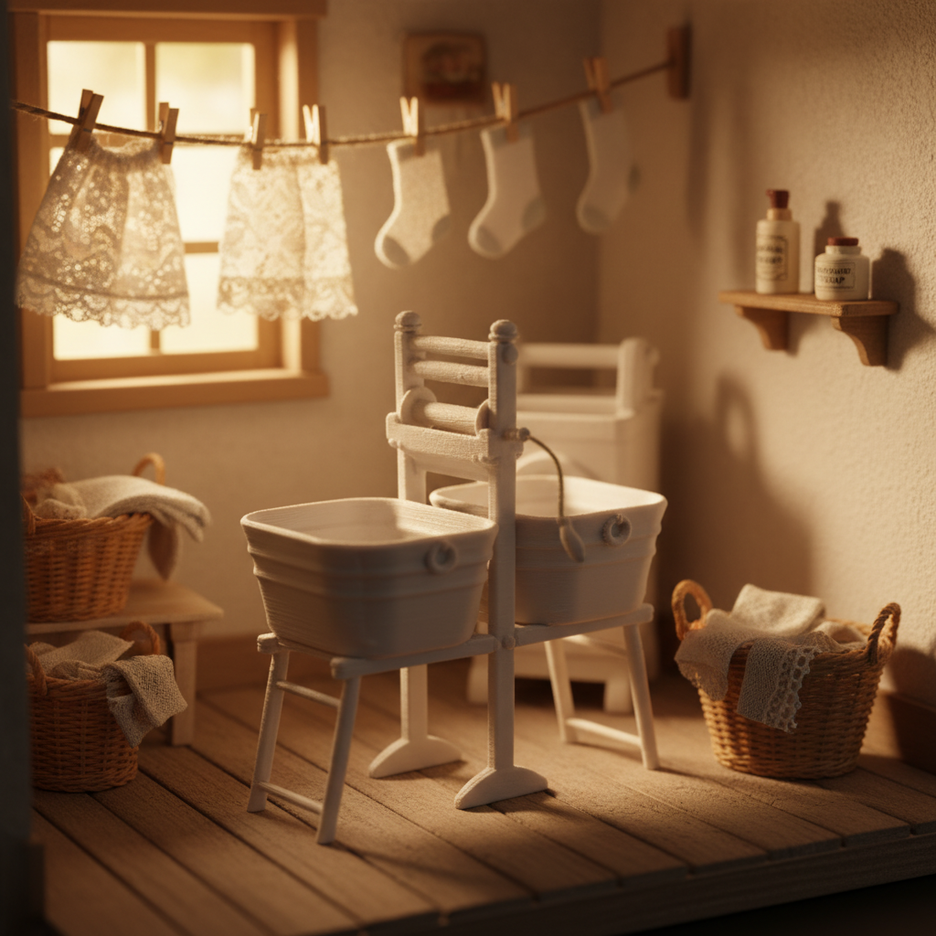 Miniature antique wringer close-up lifestyle scene