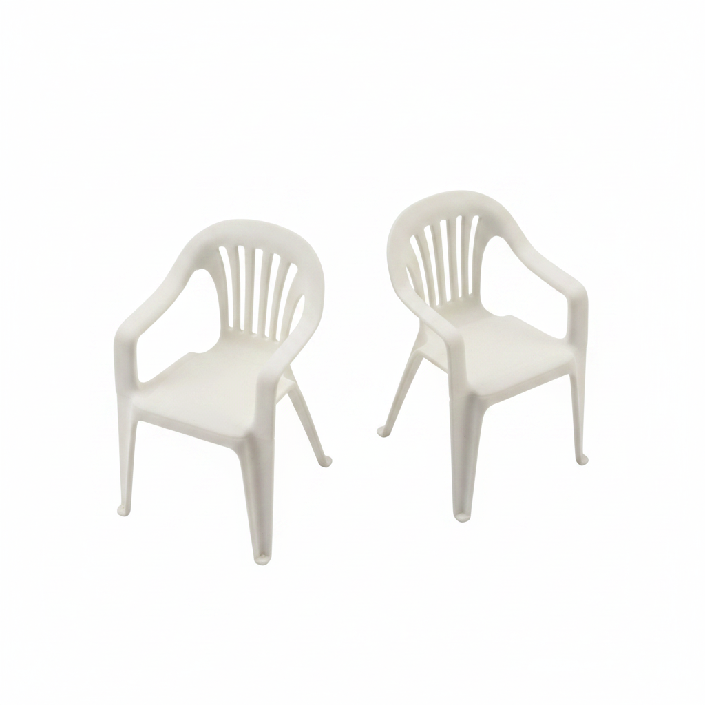 Two miniature 1:12 scale classic lawn chairs on white background studio shot