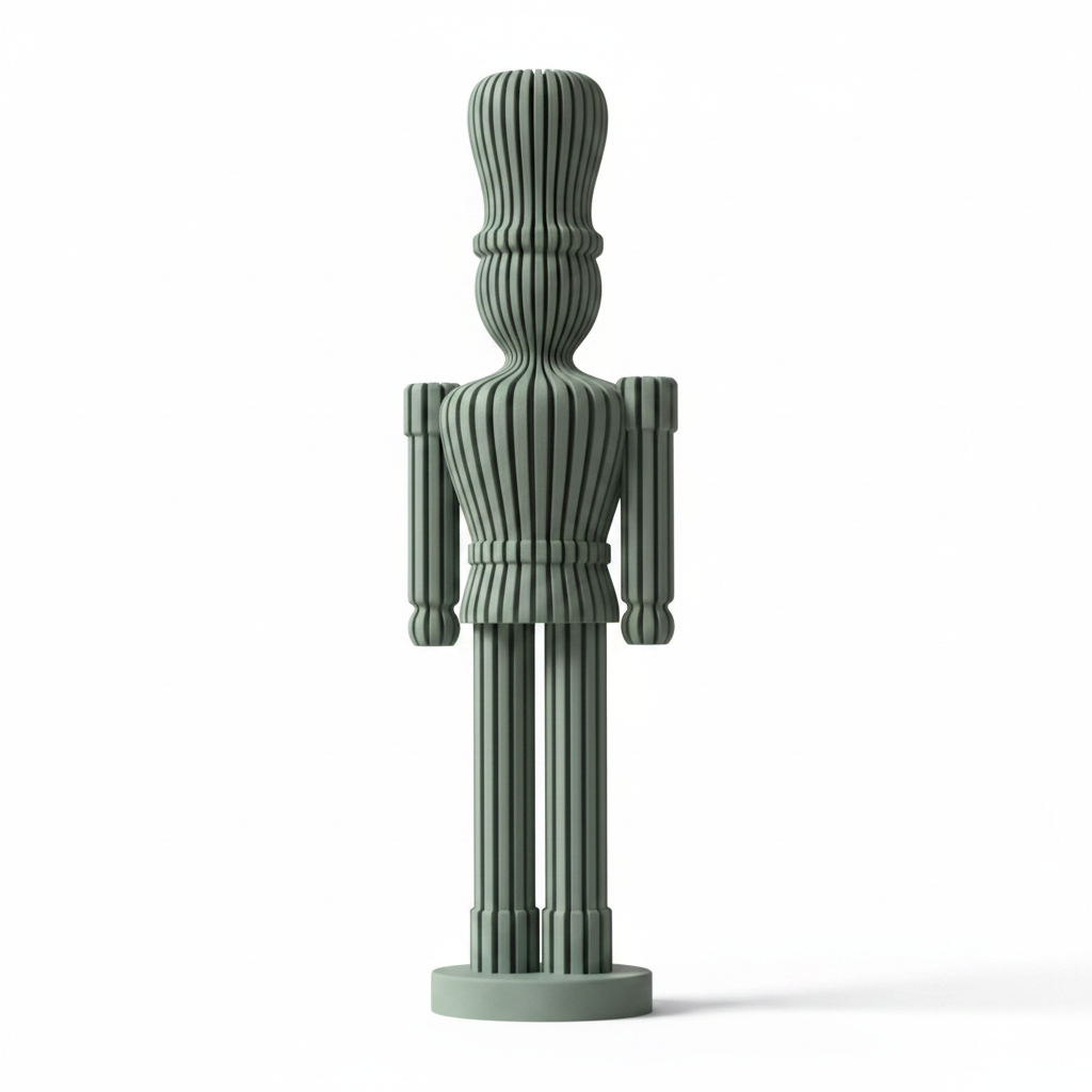 3D printed Japandi nutcracker statue sage green solo on white background