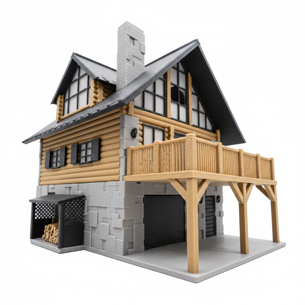 Log Cabin Chalet Architecture Model - low angle white background
