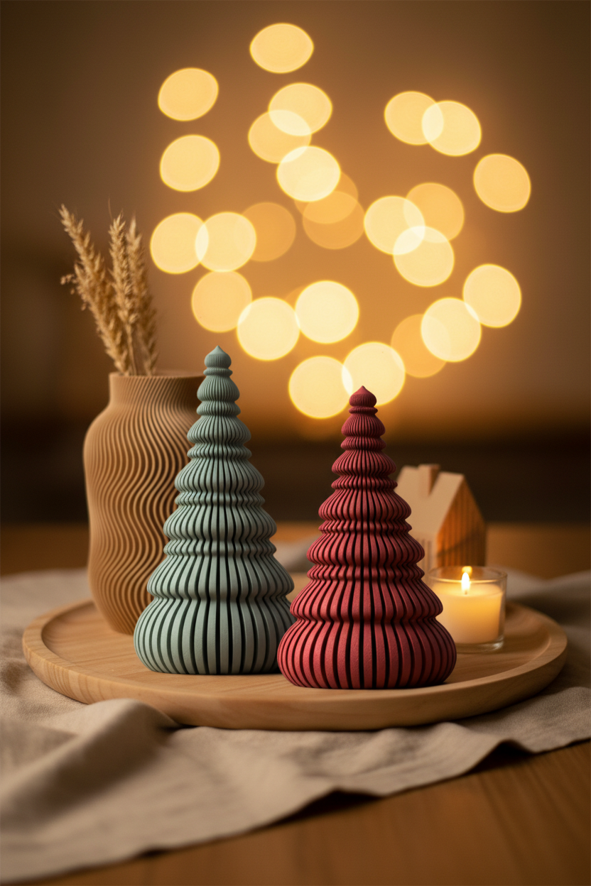Modern Nordic Japandi ribbed Christmas tree set in lifestyle scene