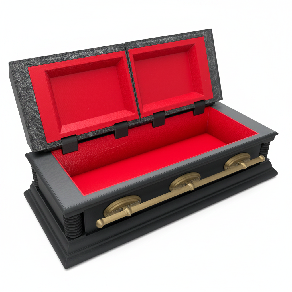 Mini coffin box open - white background studio shot