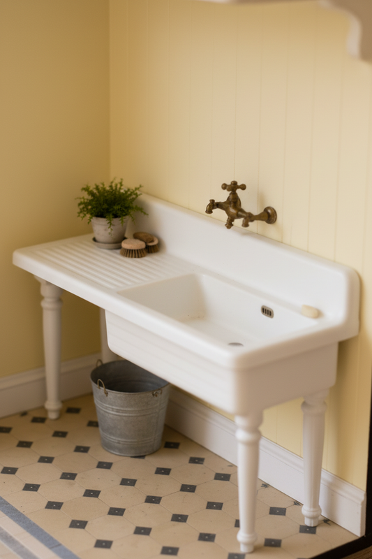 1:12 Scale Antique Farmhouse Sink - whimsical dollhouse lifestyle scene